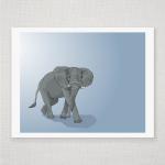Gray Elephant On Blue - Illustrated Print - 8 X 10..