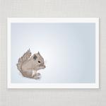 Baby Squirrel On Blue - Illustrated Print - 8 X 10..
