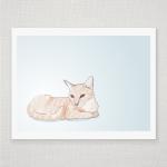 Peach Tabby Cat - Blue Illustrated Print - 8 X 10..