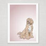 Labradoodle Dog Portrait - Pink Illustrated Print..