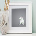Mini English Bulldog Portrait - Gray Illustrated..