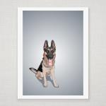 German Shepherd Dog Portrait - Illustrated Print -..
