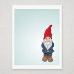 Garden Gnome - Red And Blue - Illustrated Print -..