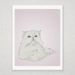 White Persian Cat On Pink - Illustrated Print - 8..