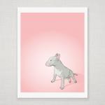Bull Terrier Dog Portrait- Pink Illustrated Print..