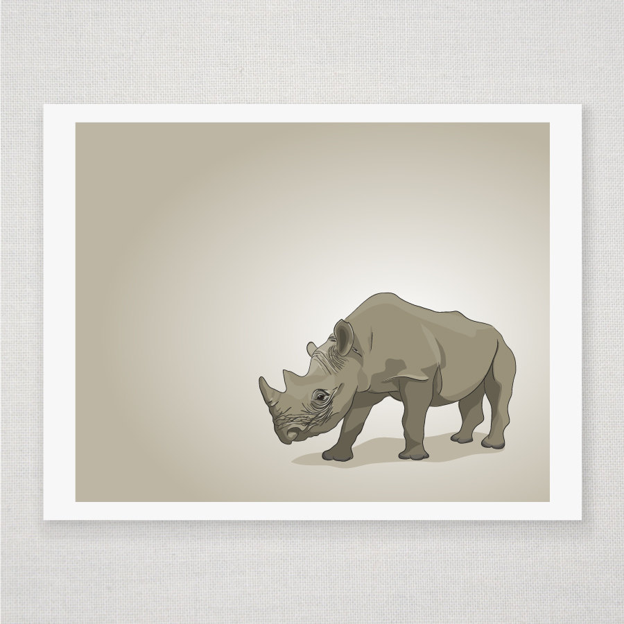 Brown Rhino - Illustrated Print - 8 X 10 Archival Matte Print
