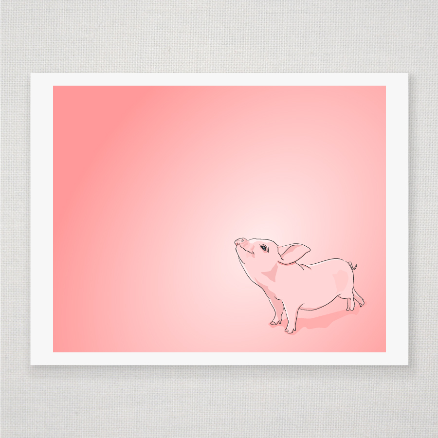 Pink Baby Pig - Digitally Illustrated - 8 X 10 Archival Matte Print