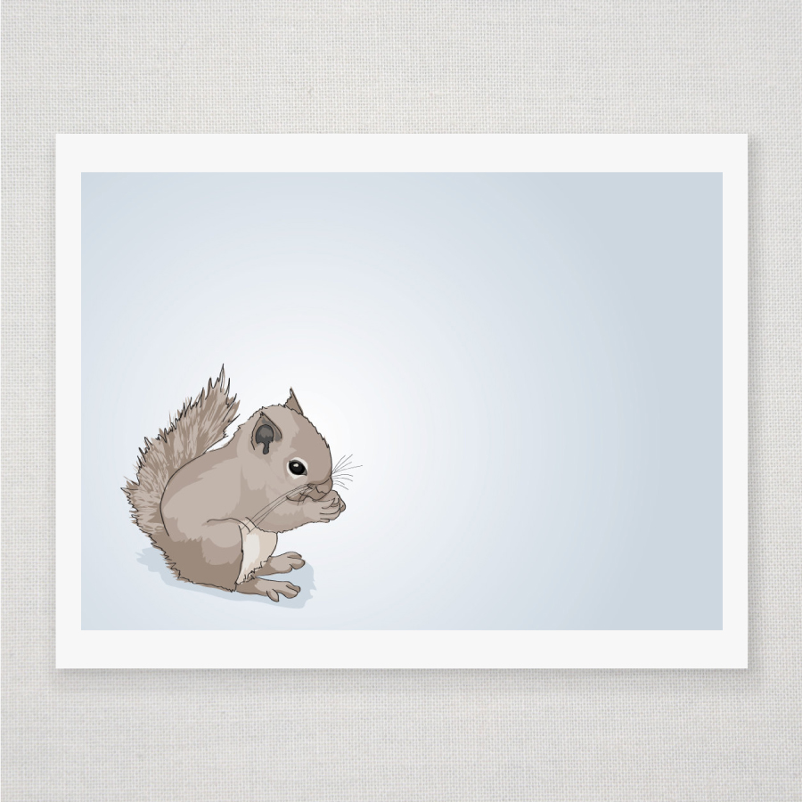 Baby Squirrel On Blue - Illustrated Print - 8 X 10 Archival Matte