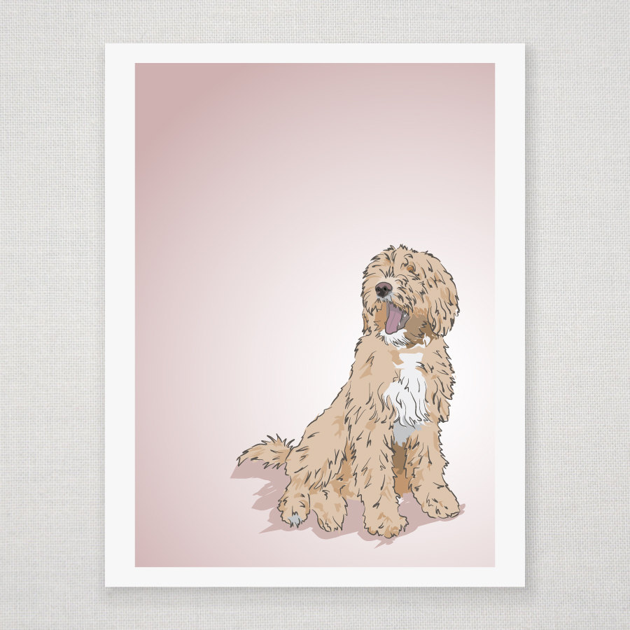 Labradoodle Dog Portrait - Pink Illustrated Print - 8 X 10 Archival Matte