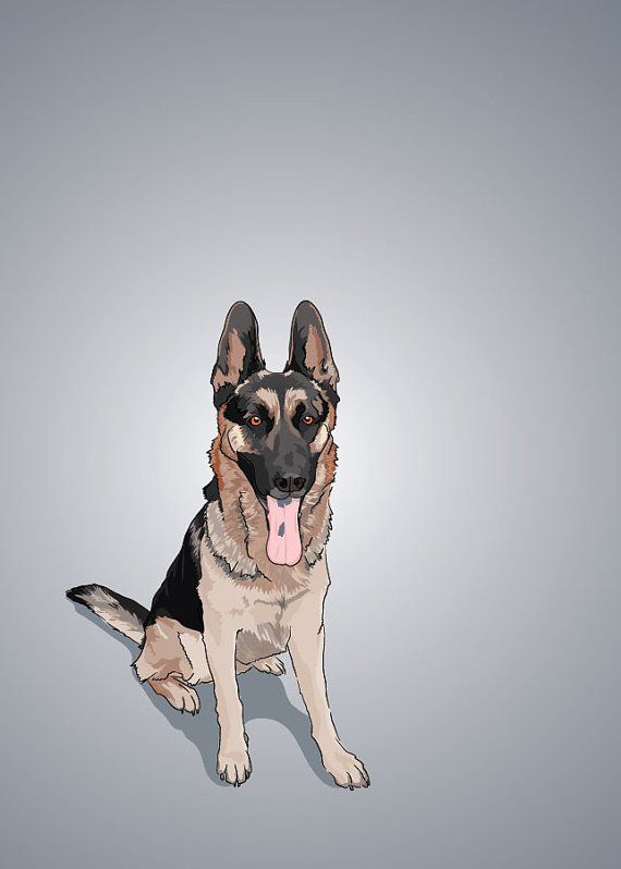 German Shepherd Dog Portrait - Illustrated Print - 5 X 7 Archival Matte