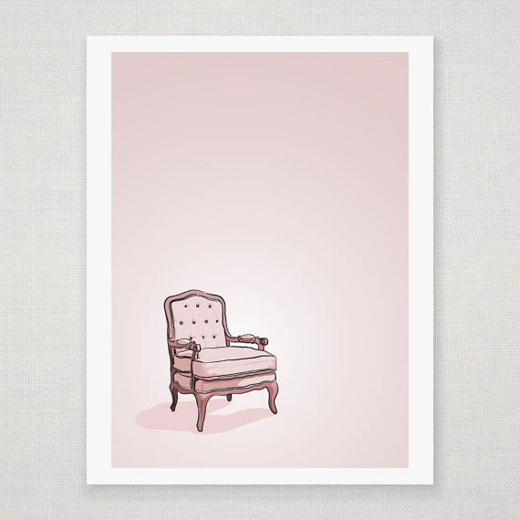 Pink Vintage Chair - Illustrated Print - 5 X 7 Archival Matte