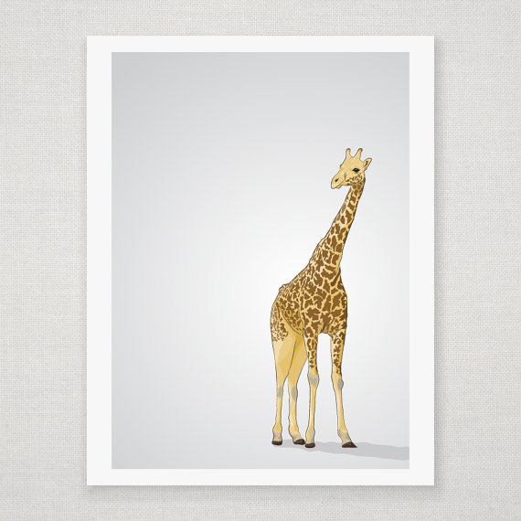 Yellow And Brown Giraffe - Gray Illustrated Print - 8 X 10 Archival ...