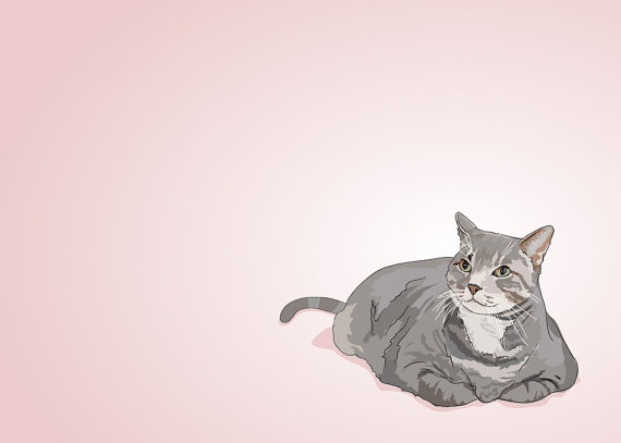 Juice Our Fat Feisty Feline - Illustrated Print - 5 X 7 Archival Matte