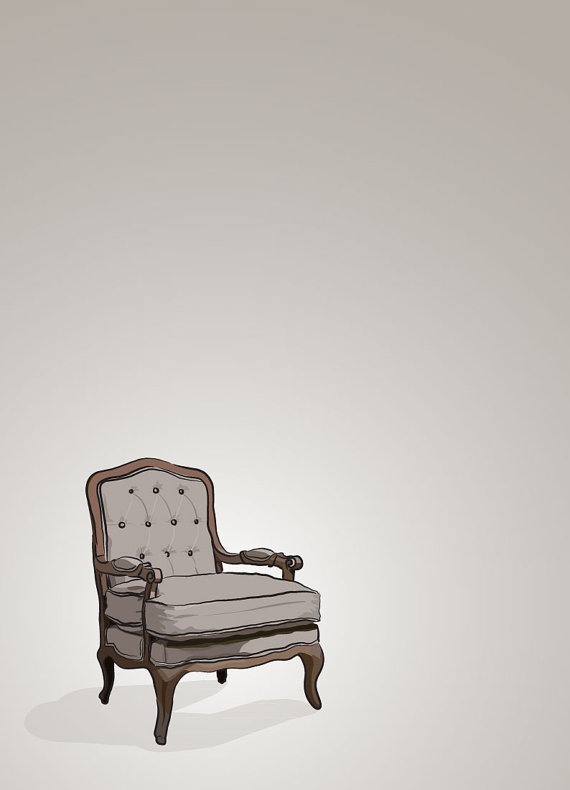Brown Vintage Chair - Illustrated Print - 5 X 7 Archival Matte