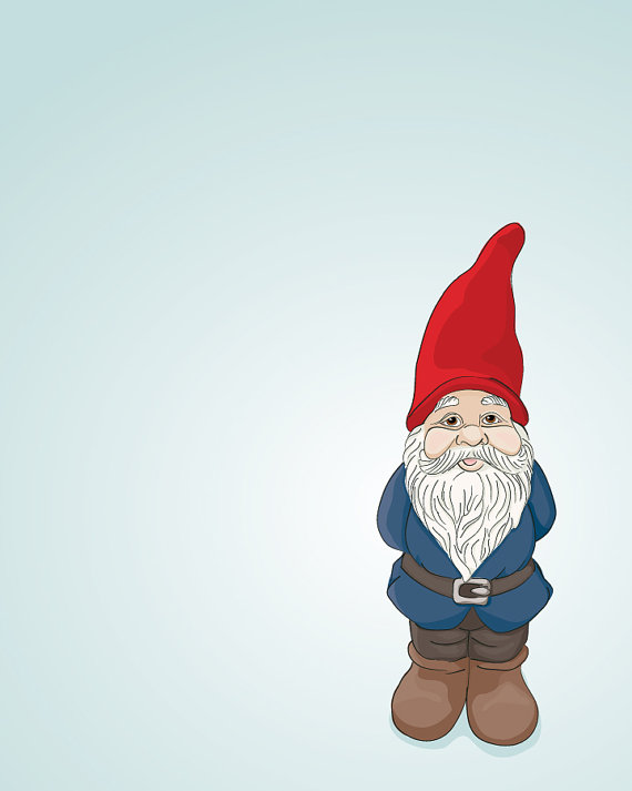 Garden Gnome - Red And Blue - Illustrated Print - 5x7 Archival Matte