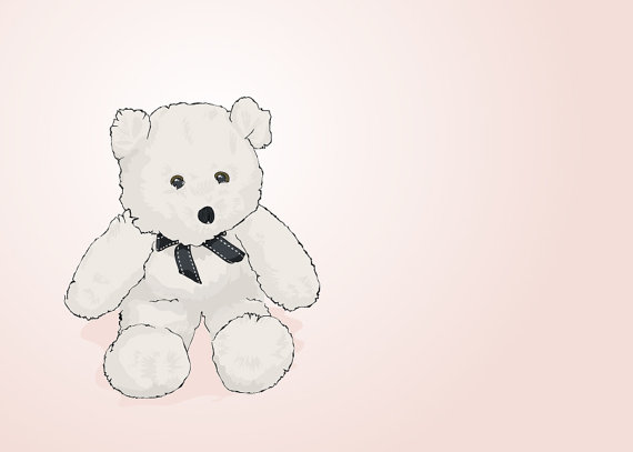 White Teddy Bear On Pink - Illustrated Print - 8 X 10 Archival Matte